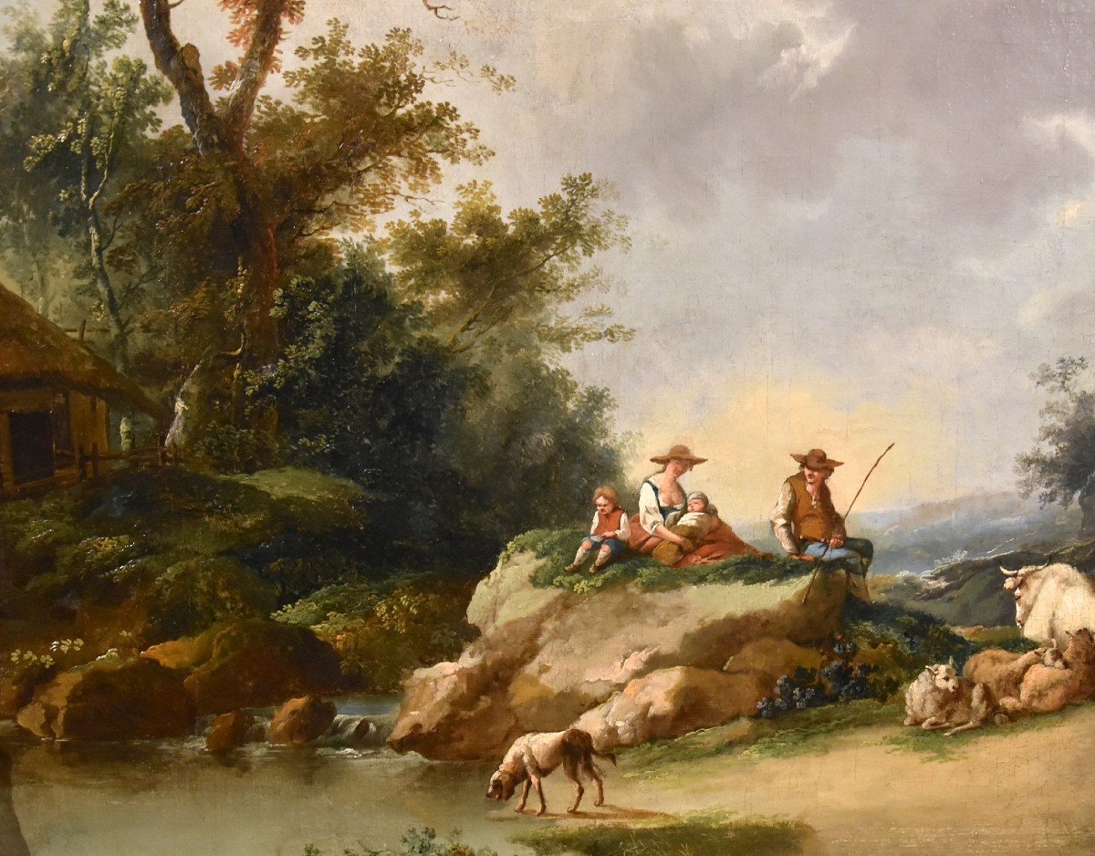 Paesaggio con fiume e pastori in riposo, Francesco Zuccarelli (1702 - 1788) cerchia di-photo-5