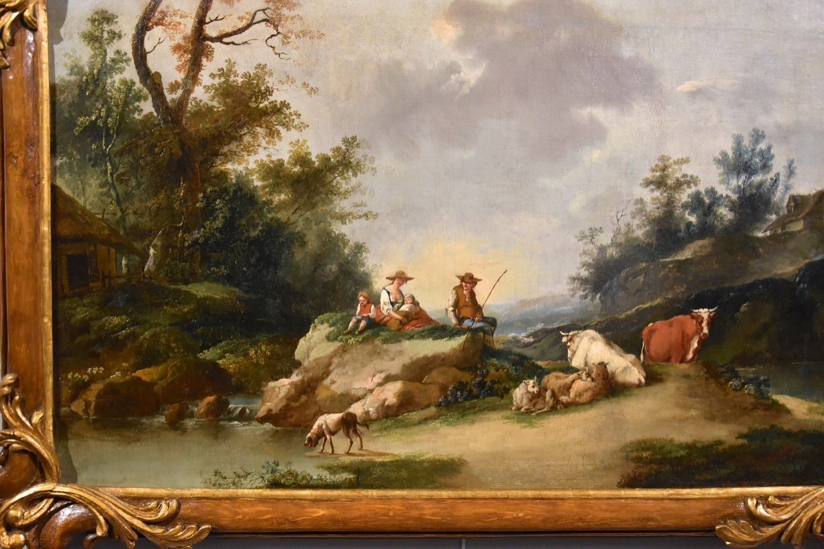 Paesaggio con fiume e pastori in riposo, Francesco Zuccarelli (1702 - 1788) cerchia di-photo-6