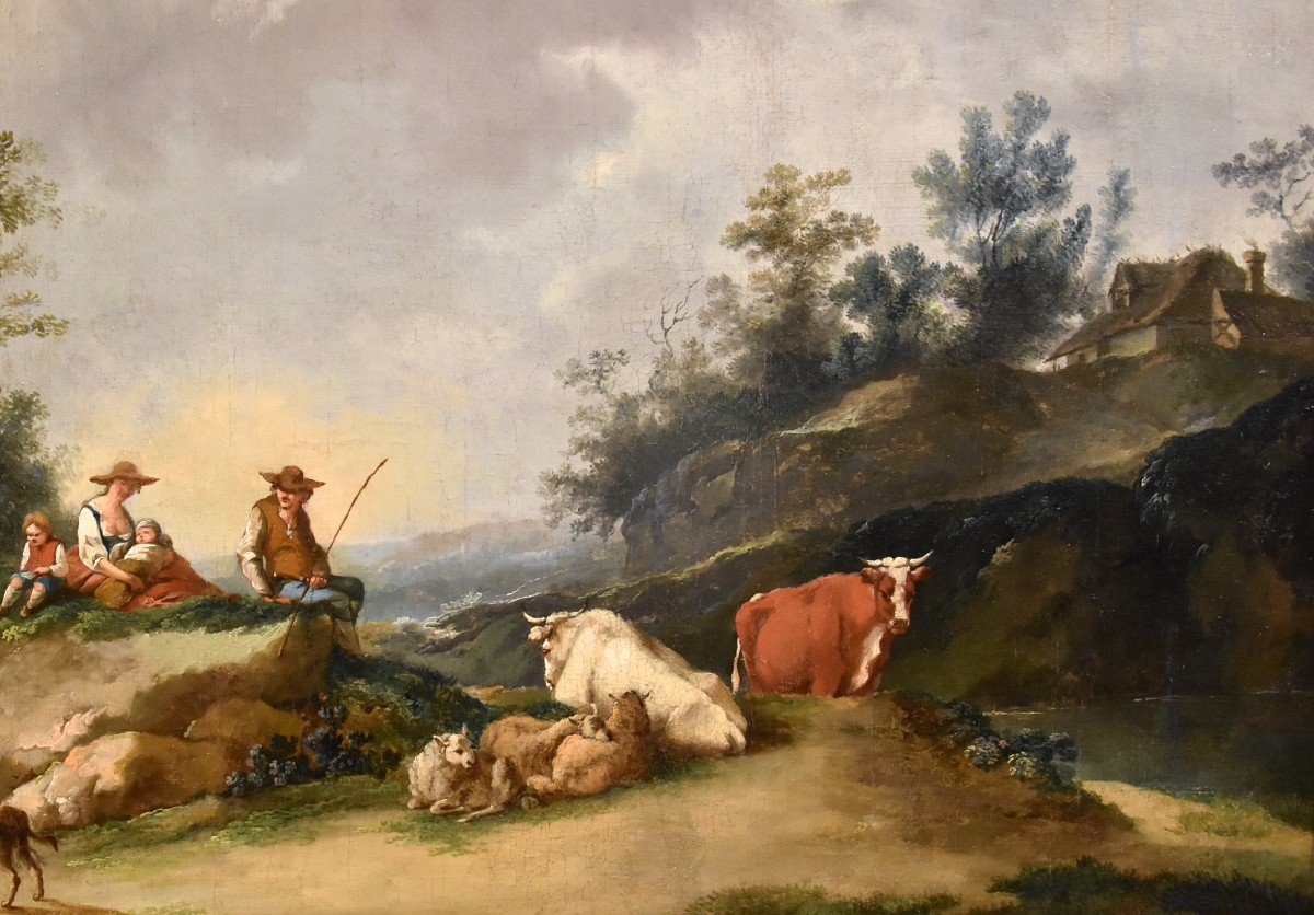 Paesaggio con fiume e pastori in riposo, Francesco Zuccarelli (1702 - 1788) cerchia di-photo-7