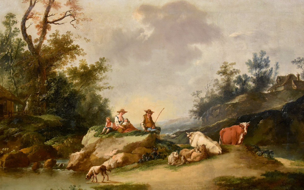 Paesaggio con fiume e pastori in riposo, Francesco Zuccarelli (1702 - 1788) cerchia di