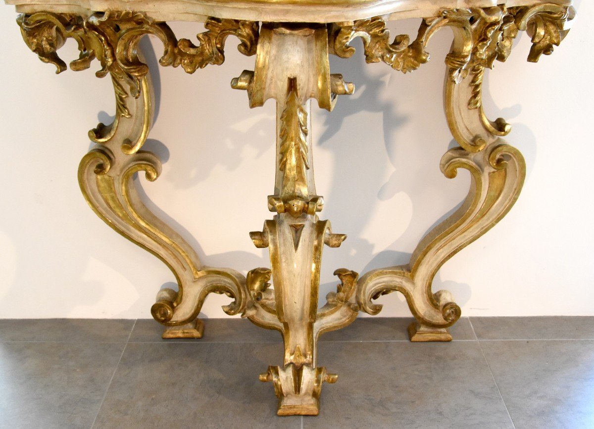 Consolle Luigi XV in legno dorata e laccata, Roma inizio XVIII secolo-photo-4
