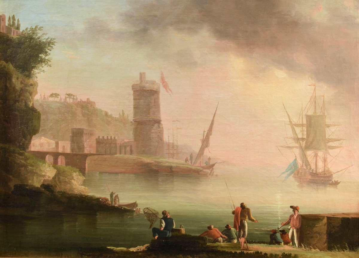 Veduta costiera al tramonto, Atelier di Charles François Grenier de Marseille (1700 –1782)-photo-1