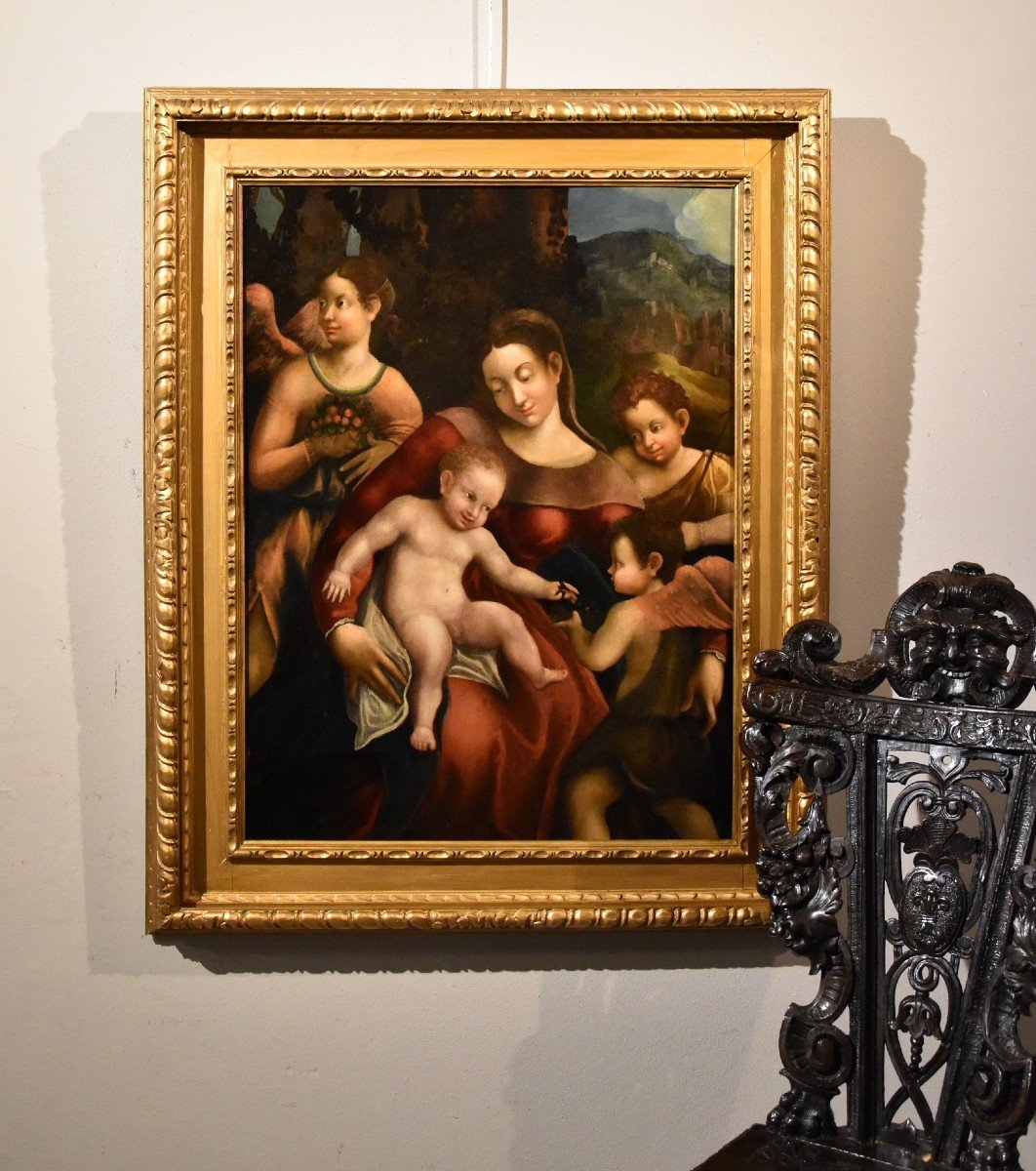 Madonna col Bambino, due angeli e Giovanni Battista, Scuola di Antonio Allegri, Correggio-photo-6