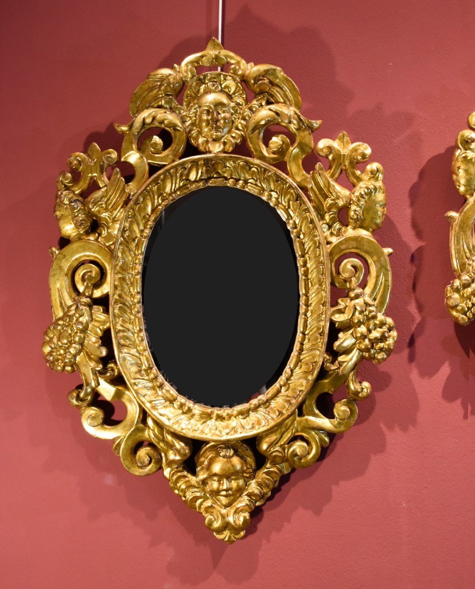 Coppia di specchiere intagliate e dorate ‘alla Sansovino’, Venezia XVIII secolo-photo-2