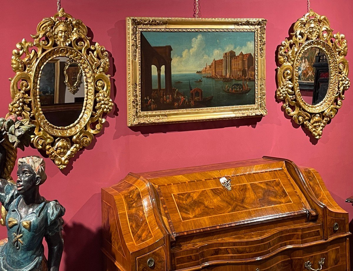 Coppia di specchiere intagliate e dorate ‘alla Sansovino’, Venezia XVIII secolo-photo-1