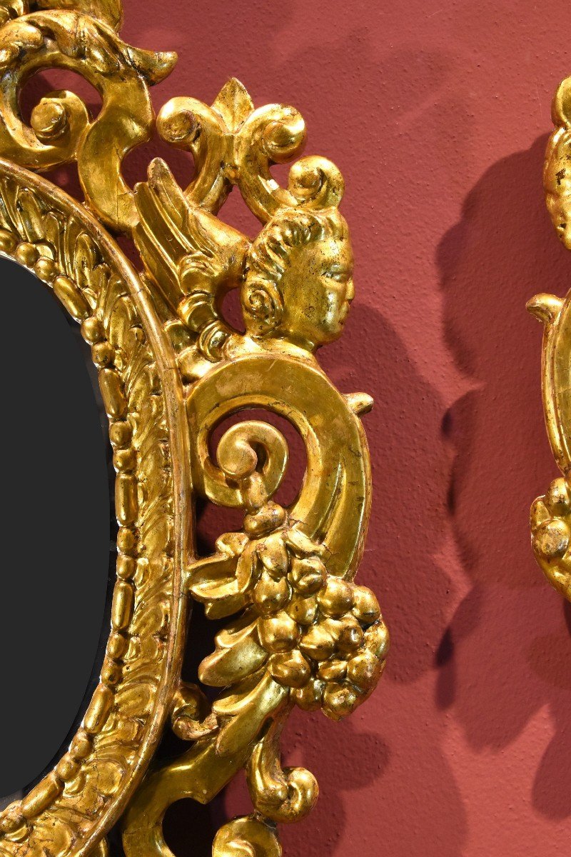 Coppia di specchiere intagliate e dorate ‘alla Sansovino’, Venezia XVIII secolo-photo-7