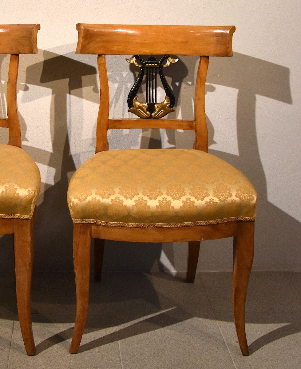 Coppia di sedie con schienale a lira Biedermeier, Germania XIX secolo-photo-2
