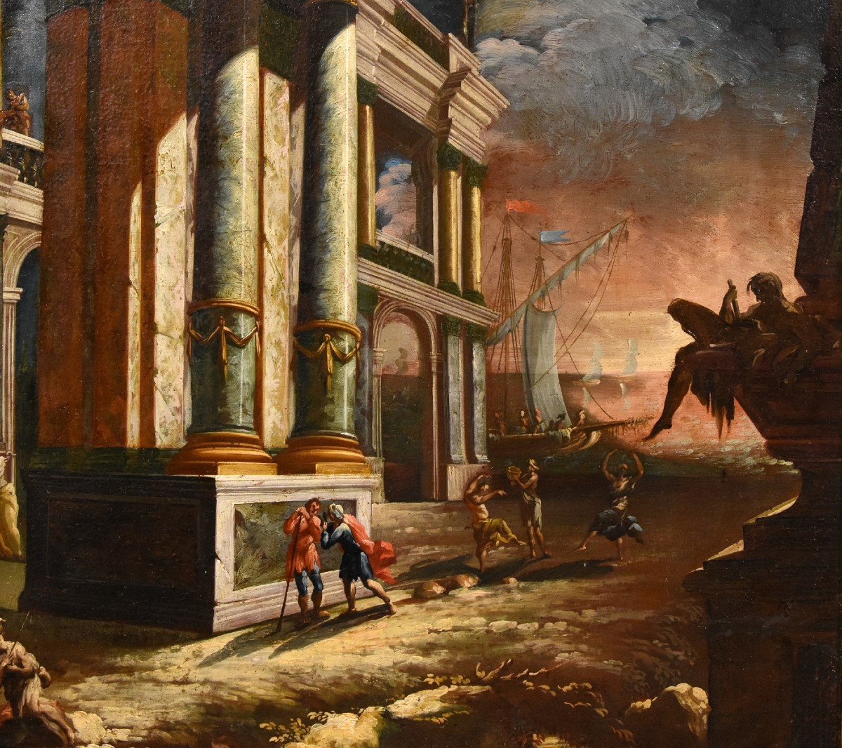 Veduta costiera con capriccio architettonico, Jacob Ferdinand Saeys (Anversa 1658 –  1726)-photo-2
