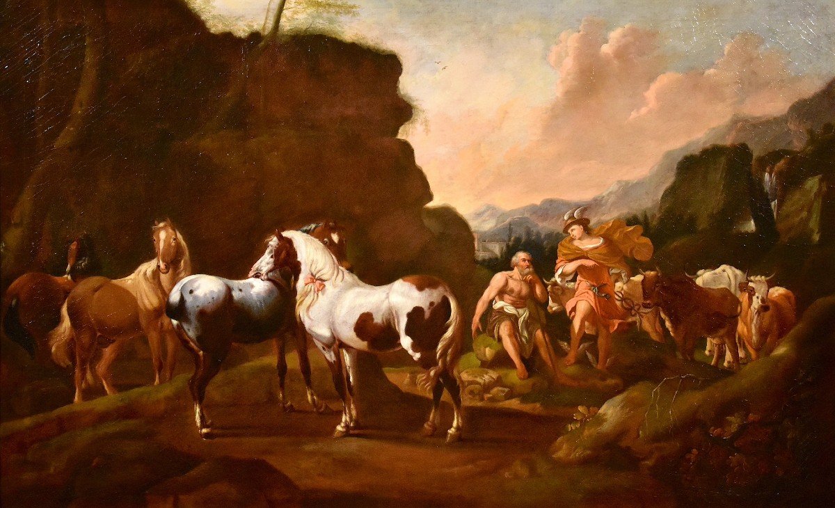 Paesaggio con il mito di Mercurio e Batto, Johann Heinrich Roos (1631 - 1685)-photo-2