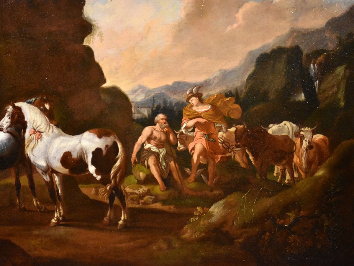 Paesaggio con il mito di Mercurio e Batto, Johann Heinrich Roos (1631 - 1685)-photo-3