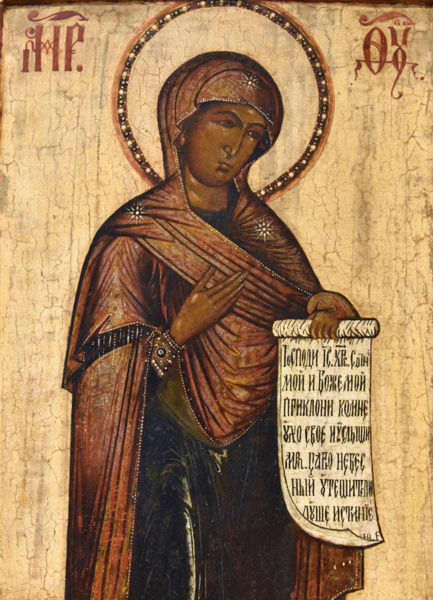 Antico icona russa ‘’Madonna della Deesis’’, Russia centrale XIX secolo-photo-2