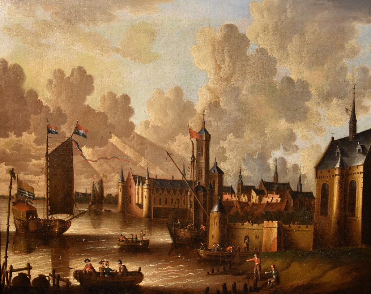 Veduta costiera con vascelli e castello arroccato, Peter Van Der Velde (Anversa 1634 - c.1714)-photo-2