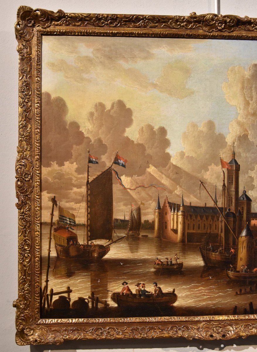 Veduta costiera con vascelli e castello arroccato, Peter Van Der Velde (Anversa 1634 - c.1714)-photo-3