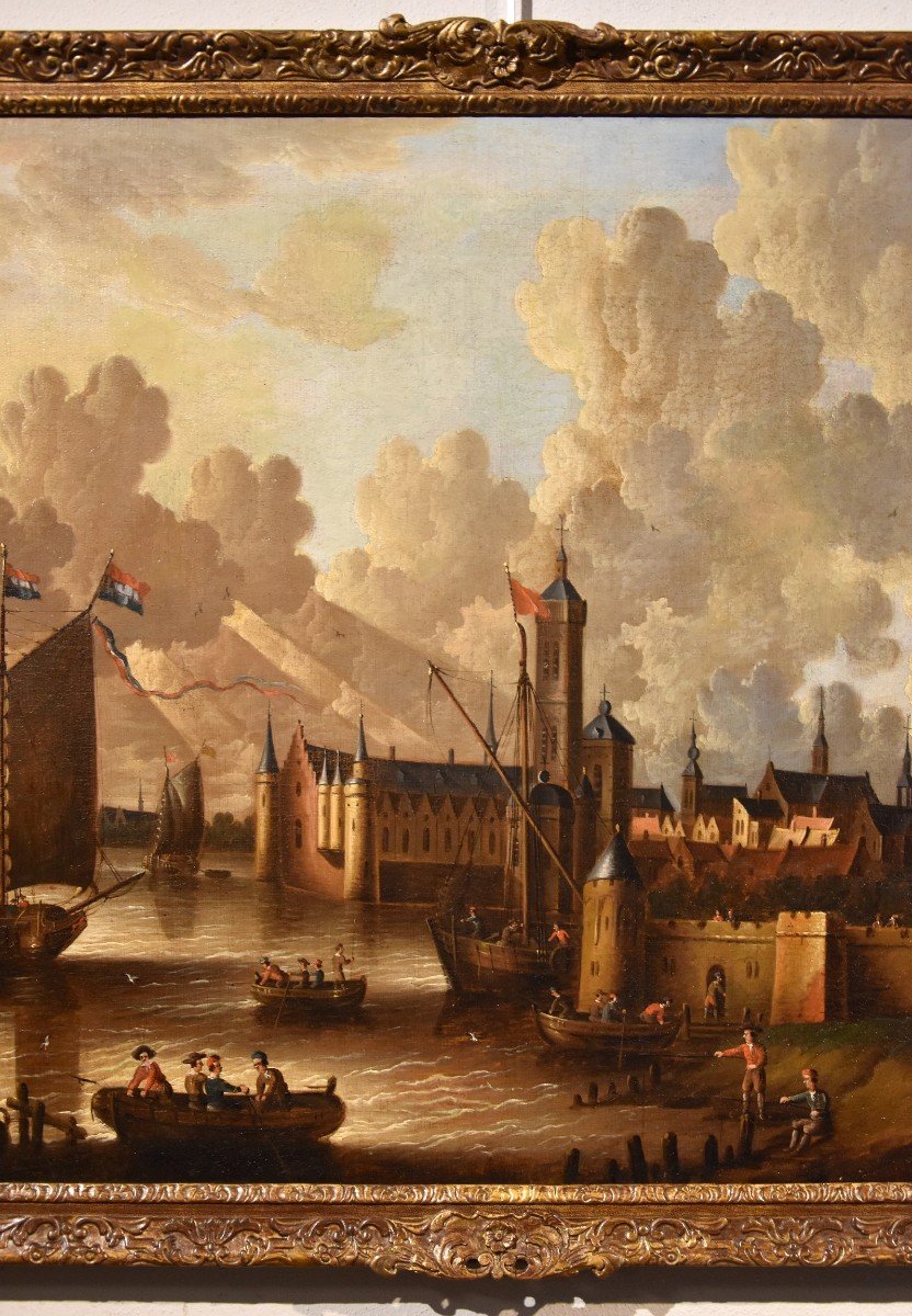 Veduta costiera con vascelli e castello arroccato, Peter Van Der Velde (Anversa 1634 - c.1714)-photo-4