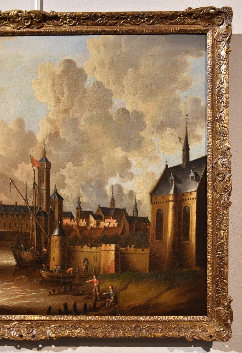 Veduta costiera con vascelli e castello arroccato, Peter Van Der Velde (Anversa 1634 - c.1714)-photo-1