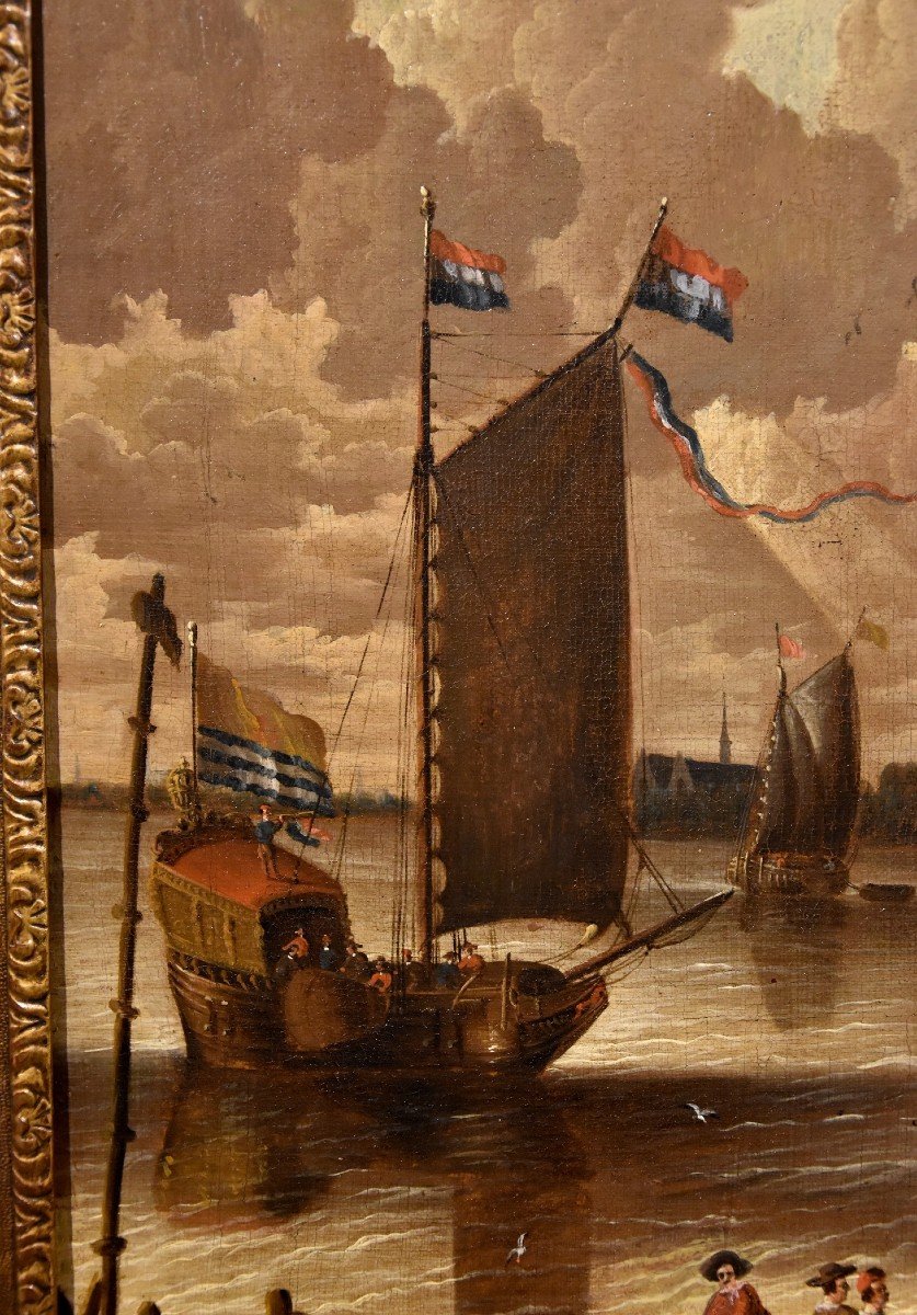 Veduta costiera con vascelli e castello arroccato, Peter Van Der Velde (Anversa 1634 - c.1714)-photo-2