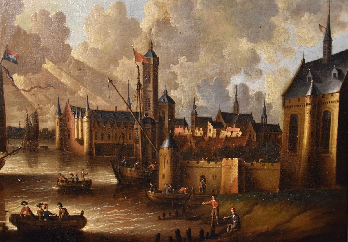 Veduta costiera con vascelli e castello arroccato, Peter Van Der Velde (Anversa 1634 - c.1714)-photo-6