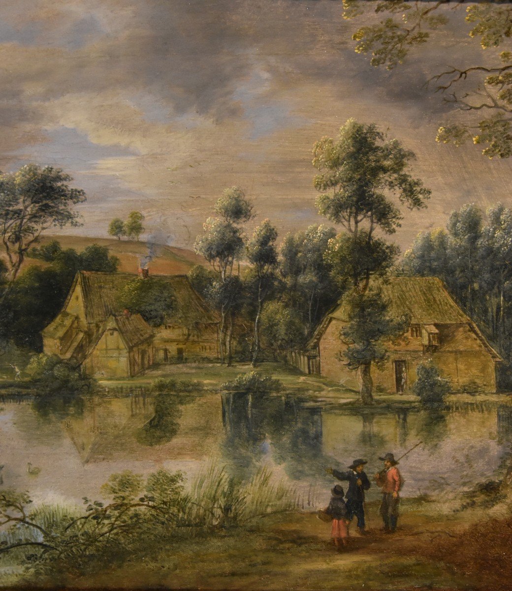 Lucas Van Uden (Anversa 1595 - Anversa 1673) firmato, Paesaggio con lago-photo-2