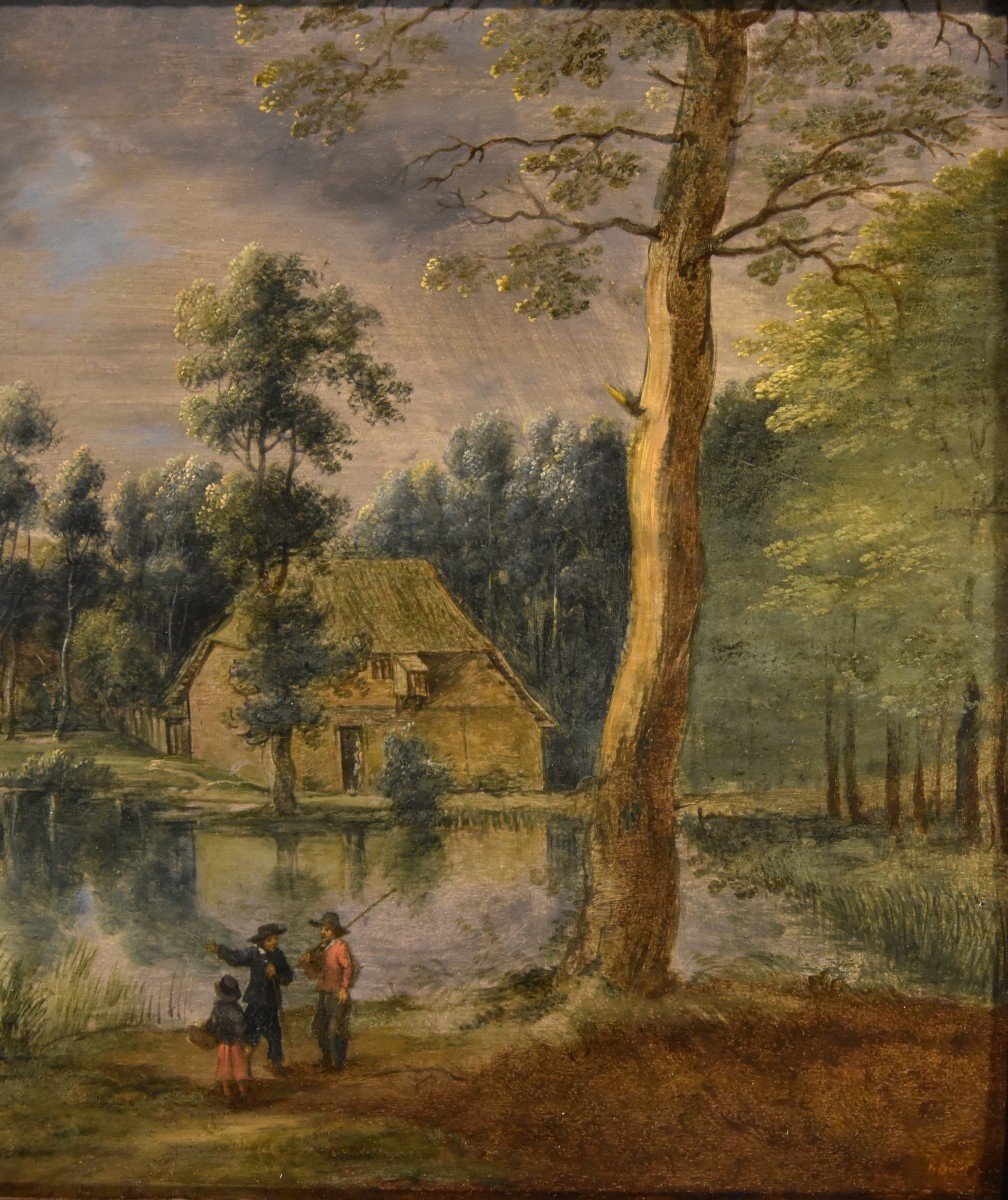 Lucas Van Uden (Anversa 1595 - Anversa 1673) firmato, Paesaggio con lago-photo-3