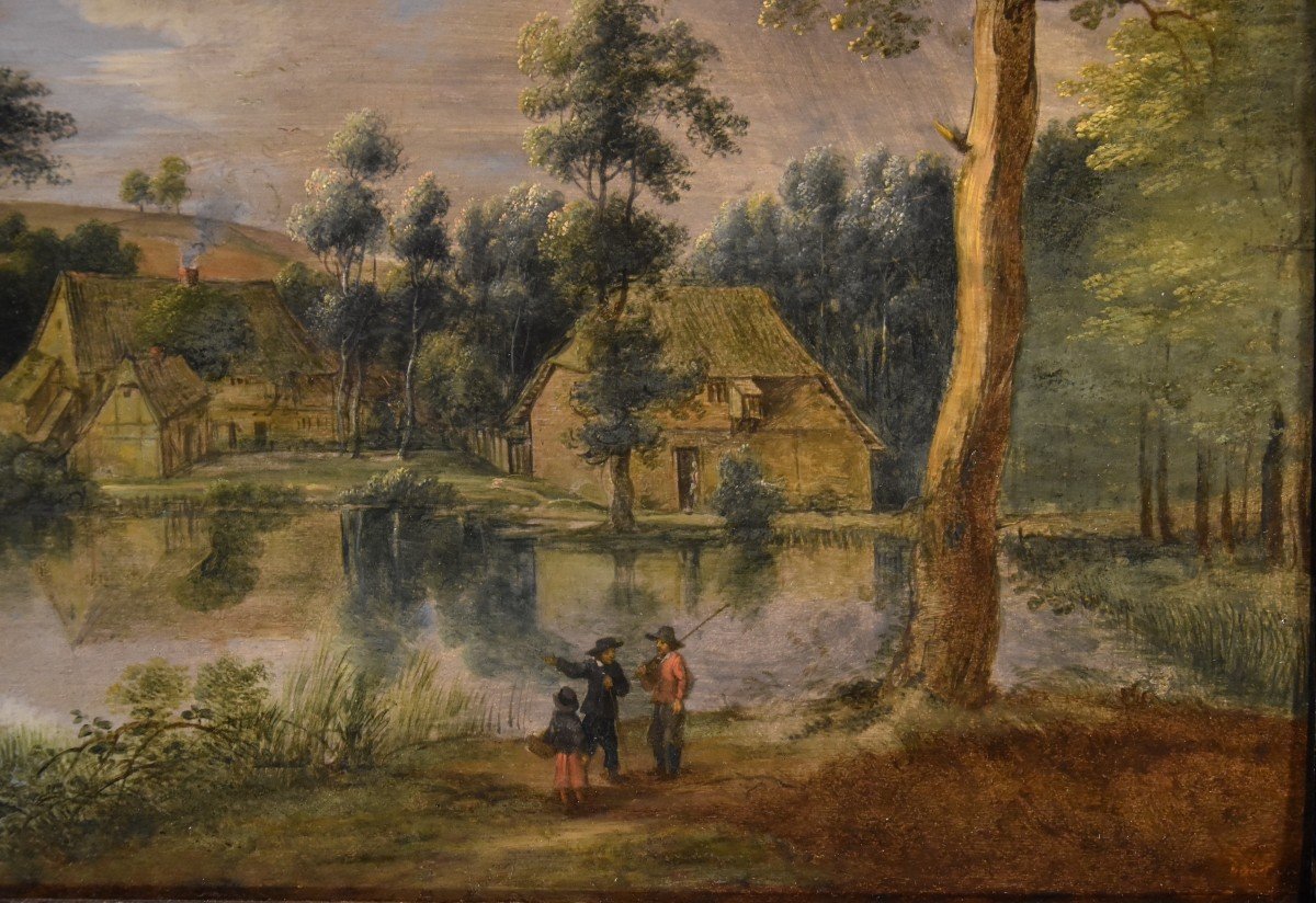 Lucas Van Uden (Anversa 1595 - Anversa 1673) firmato, Paesaggio con lago-photo-4