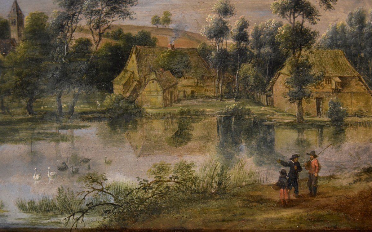 Lucas Van Uden (Anversa 1595 - Anversa 1673) firmato, Paesaggio con lago-photo-5