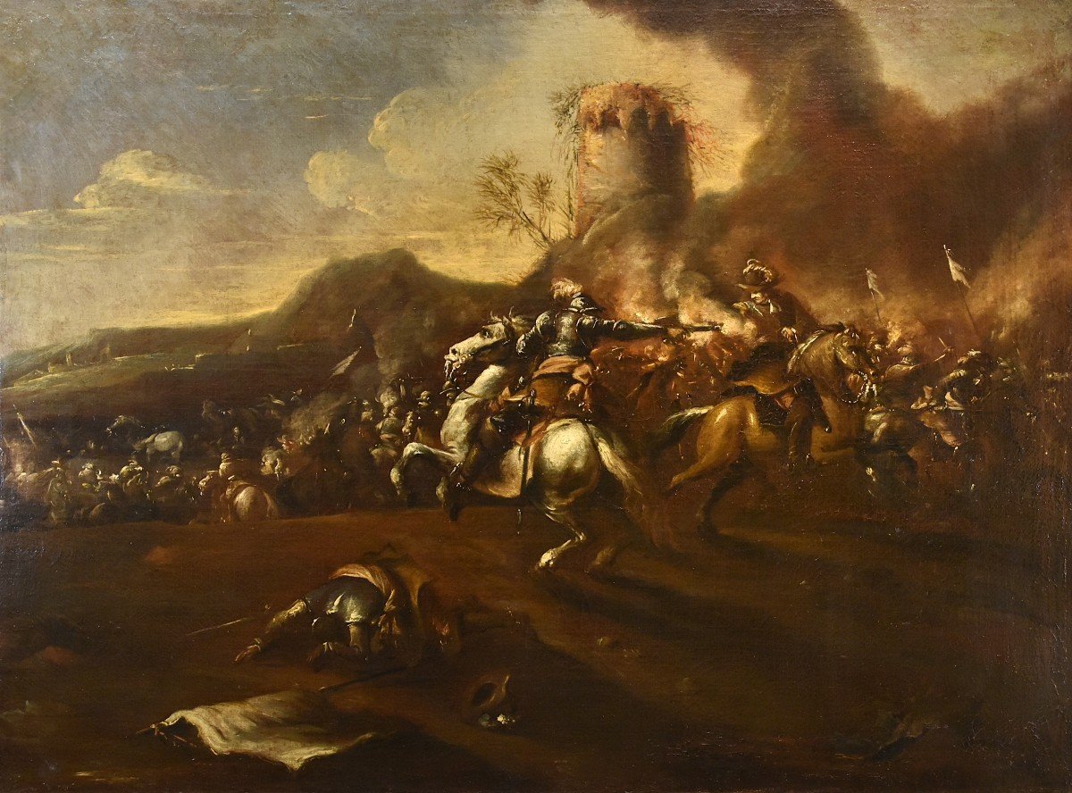Battaglia con scontro tra cavalieri, Francesco Graziani (attivo a Napoli e Roma, XVII secolo)-photo-2