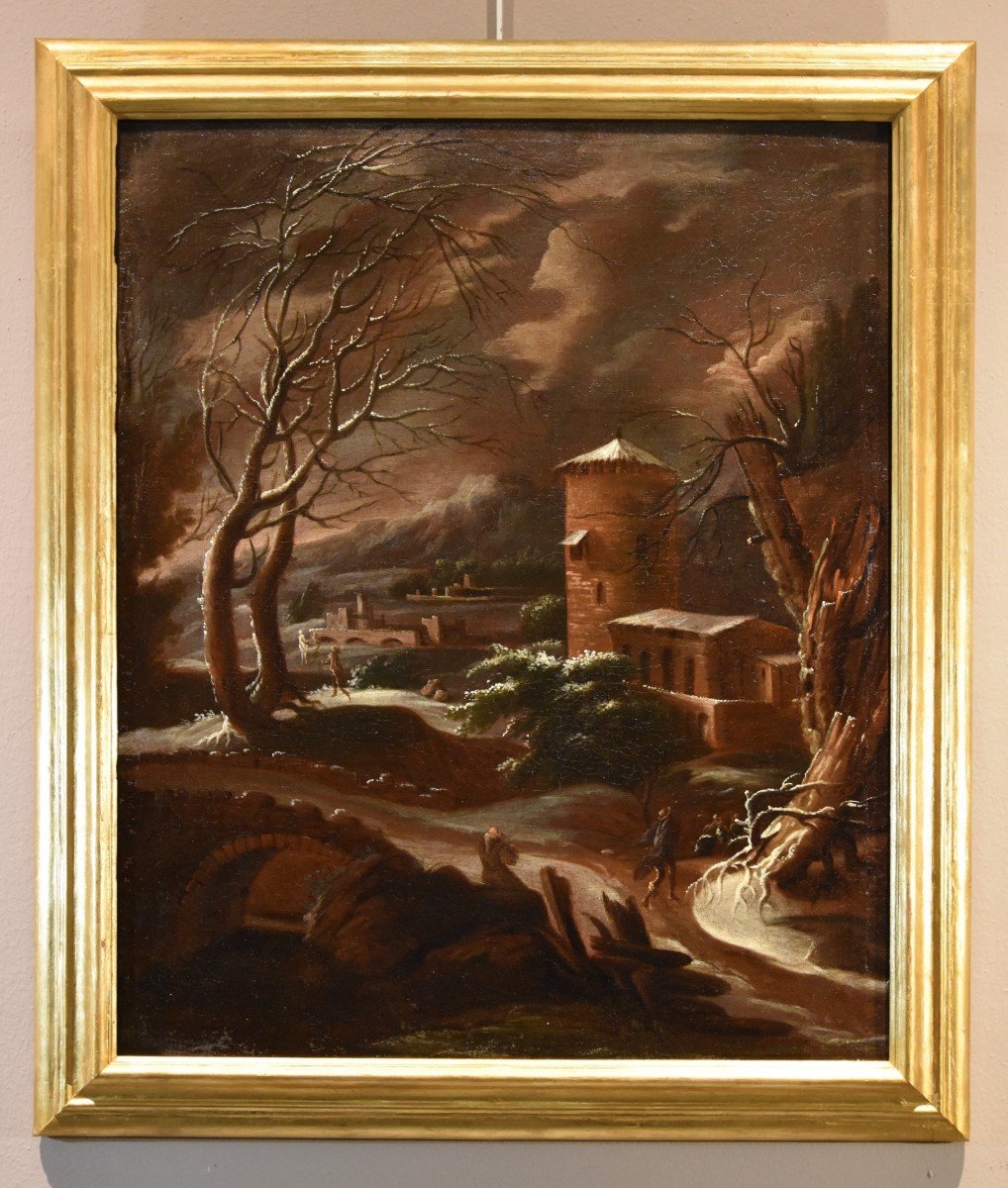 Paesaggio invernale, Francesco Foschi (Ancona, 1710 - Roma, 1780) Attribuibile