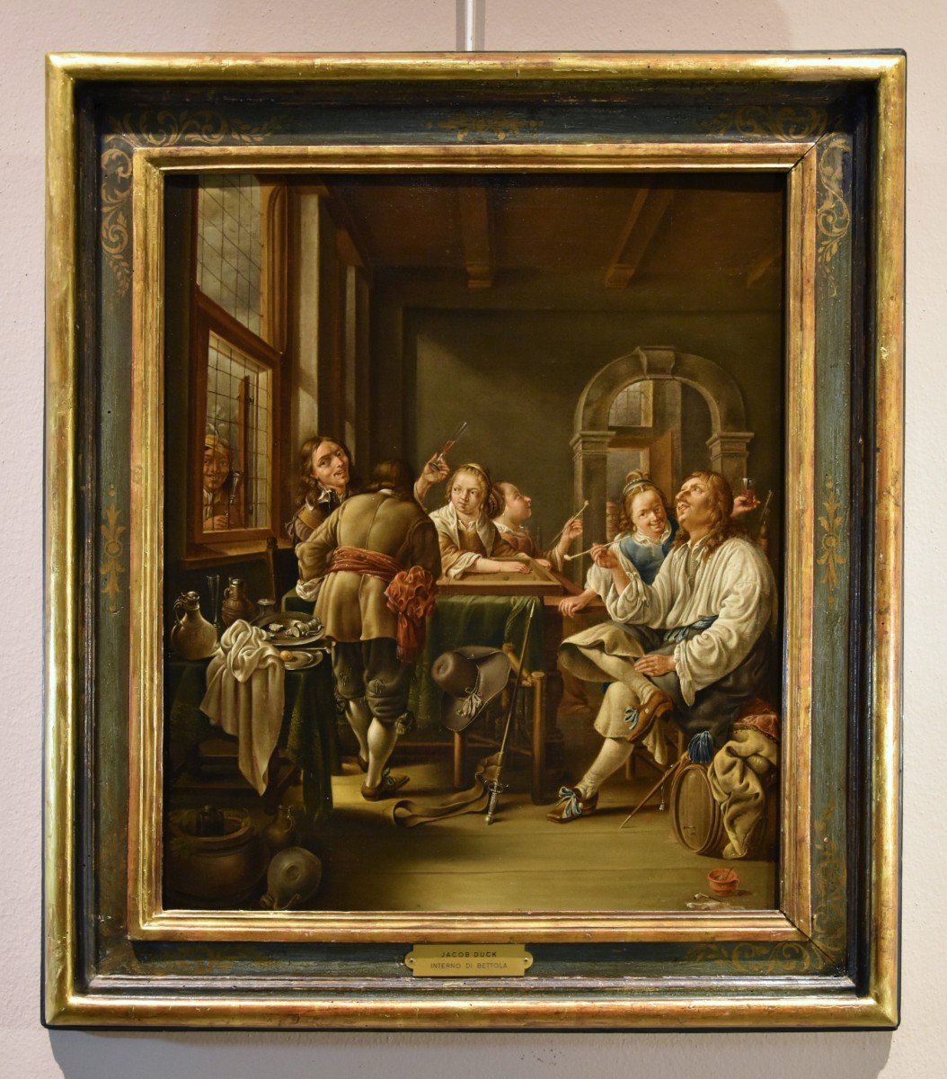 Jacob Duck (Utrecht, 1600 - 1667) attribuibile Allegra compagnia in un interno-photo-2