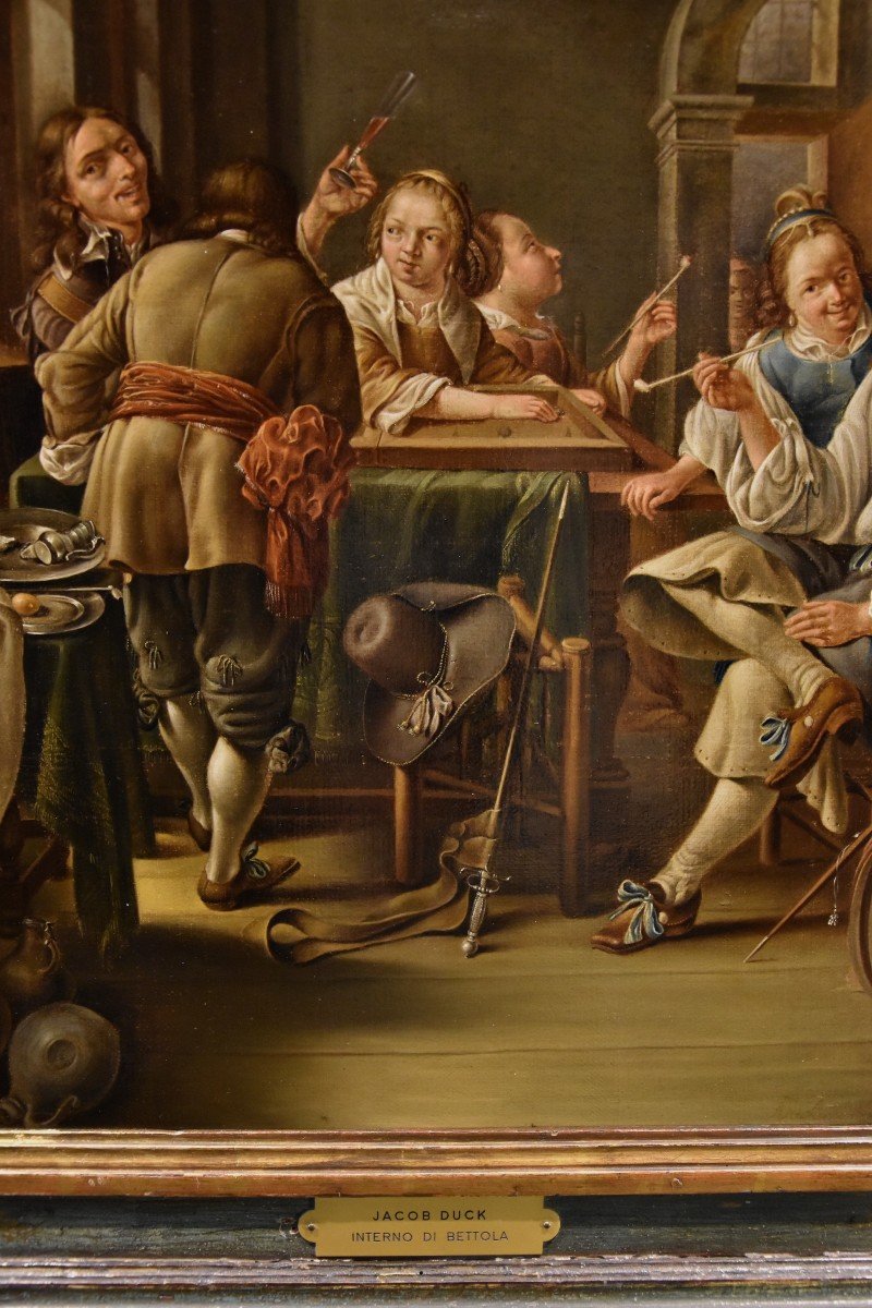Jacob Duck (Utrecht, 1600 - 1667) attribuibile Allegra compagnia in un interno-photo-3