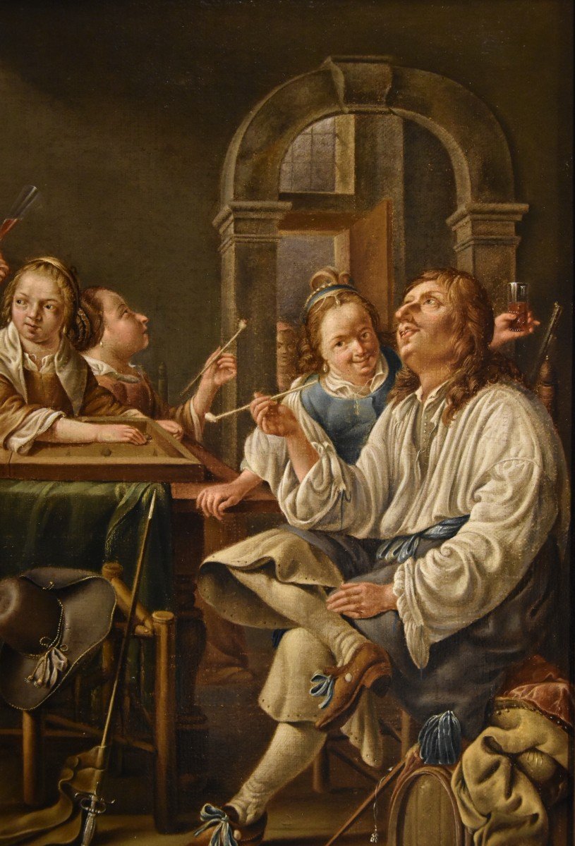 Jacob Duck (Utrecht, 1600 - 1667) attribuibile Allegra compagnia in un interno-photo-4