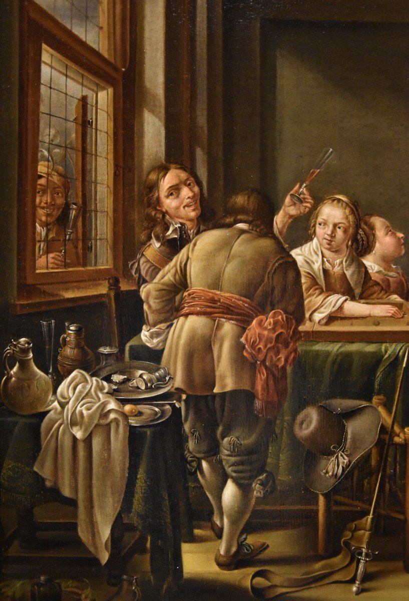 Jacob Duck (Utrecht, 1600 - 1667) attribuibile Allegra compagnia in un interno-photo-1