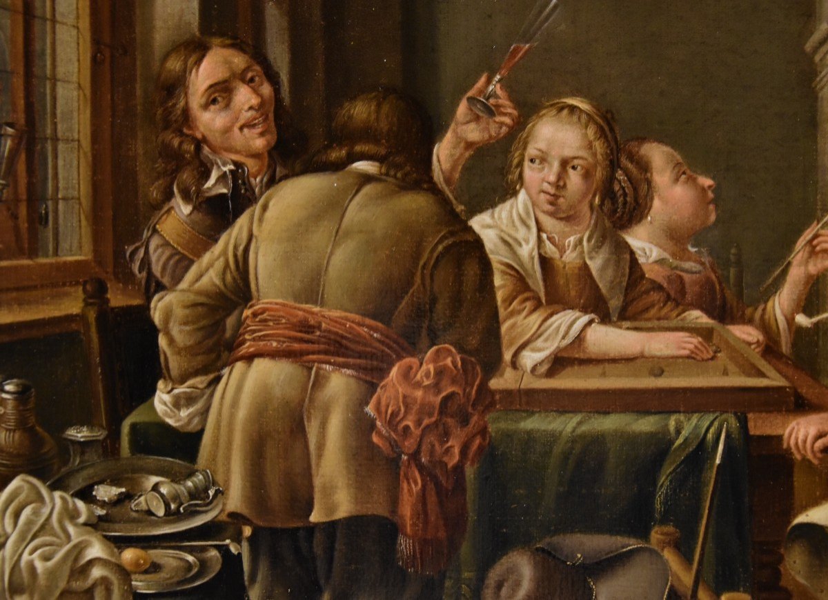 Jacob Duck (Utrecht, 1600 - 1667) attribuibile Allegra compagnia in un interno-photo-3