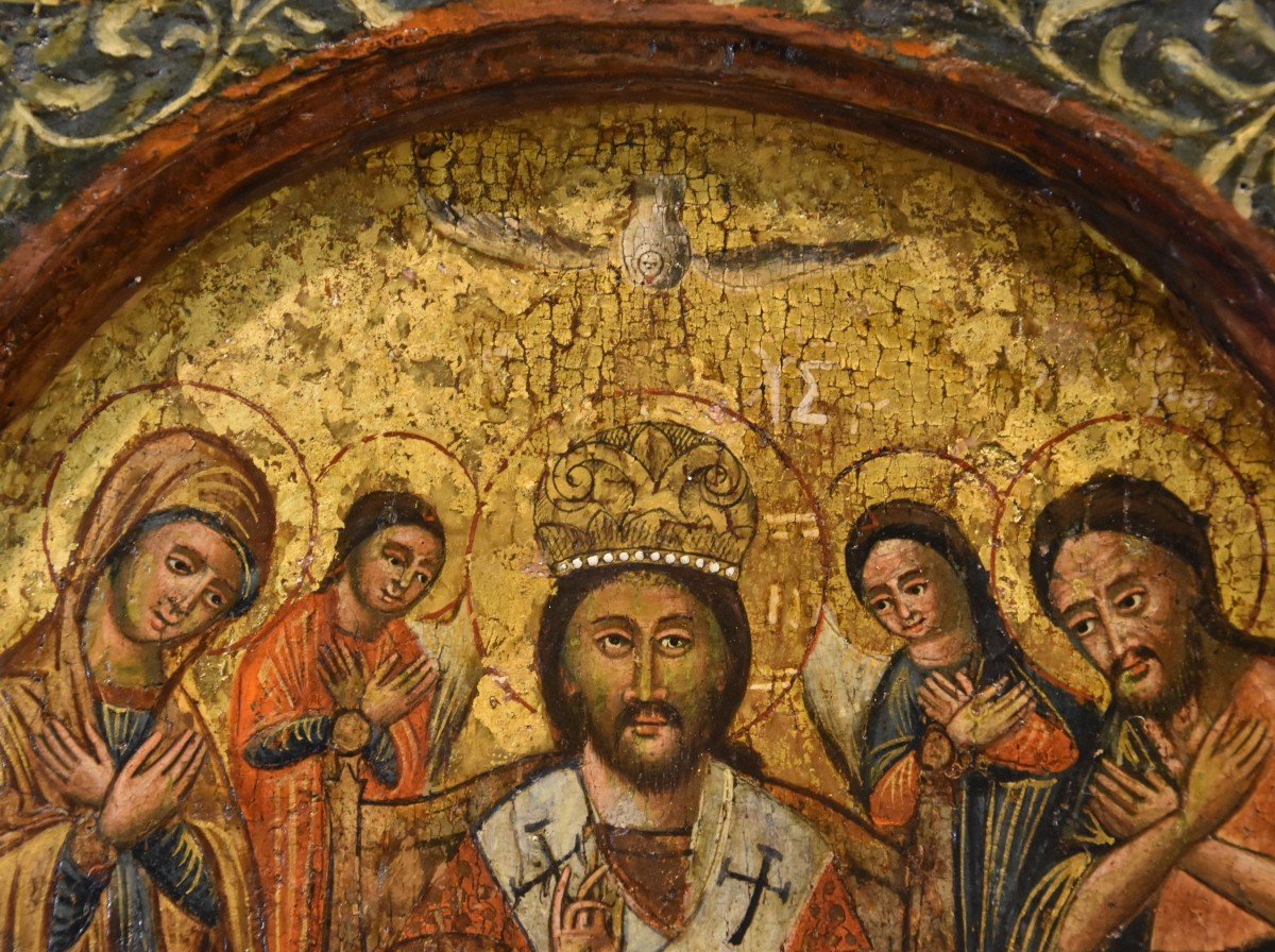 Icône grecque en triptyque représentant la Déesse et les saints, Grèce XVIIe siècle-photo-5