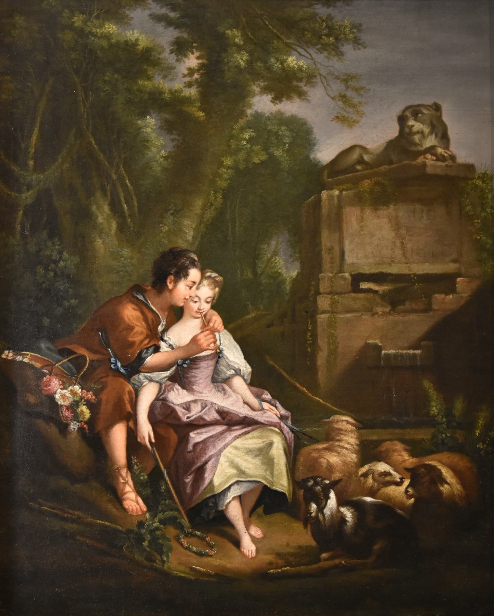 Francois Boucher (Parigi, 1703 - 1770), Gli amanti sorpresi/ La piacevole lezione-photo-3
