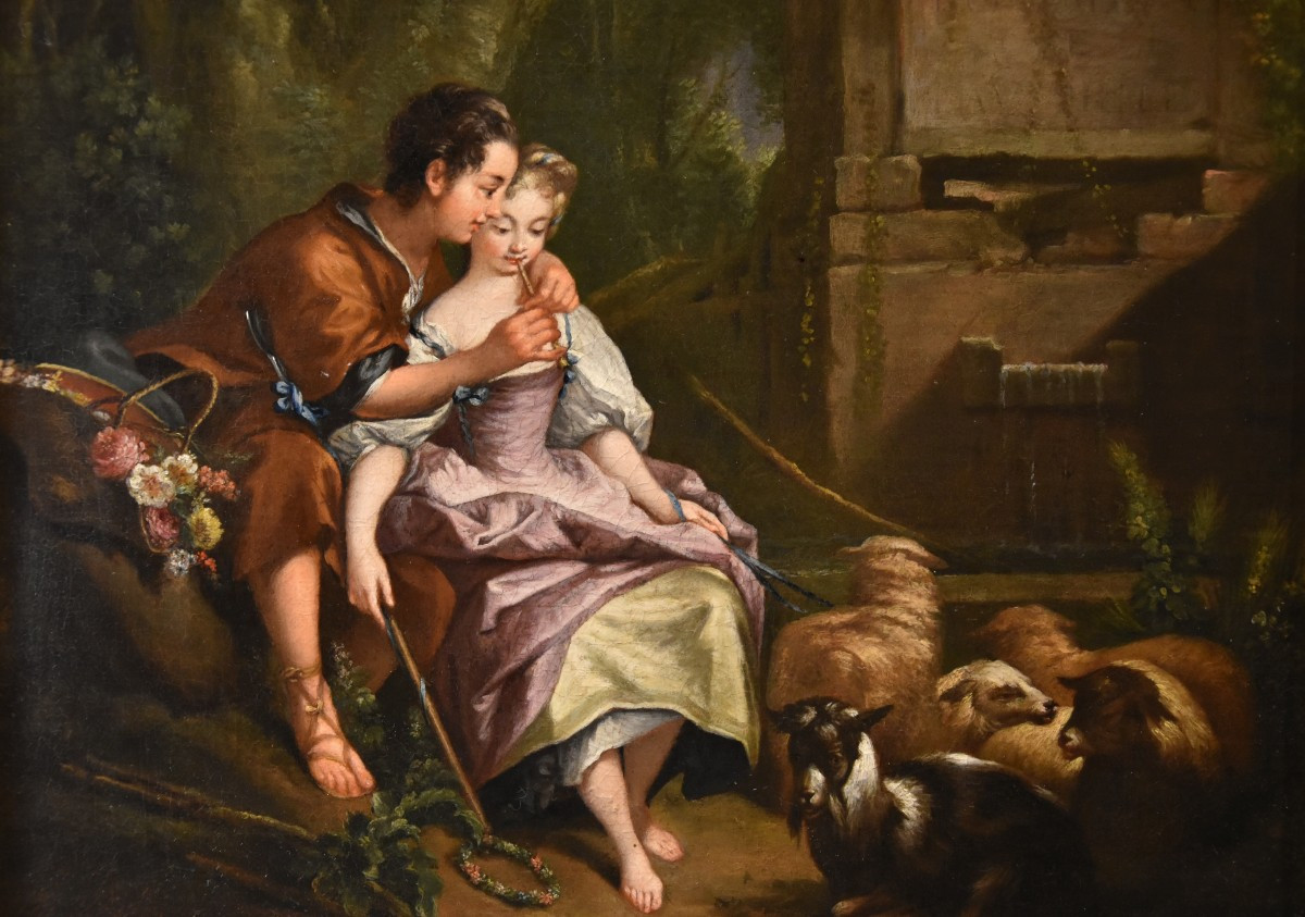 Francois Boucher (Parigi, 1703 - 1770), Gli amanti sorpresi/ La piacevole lezione-photo-4