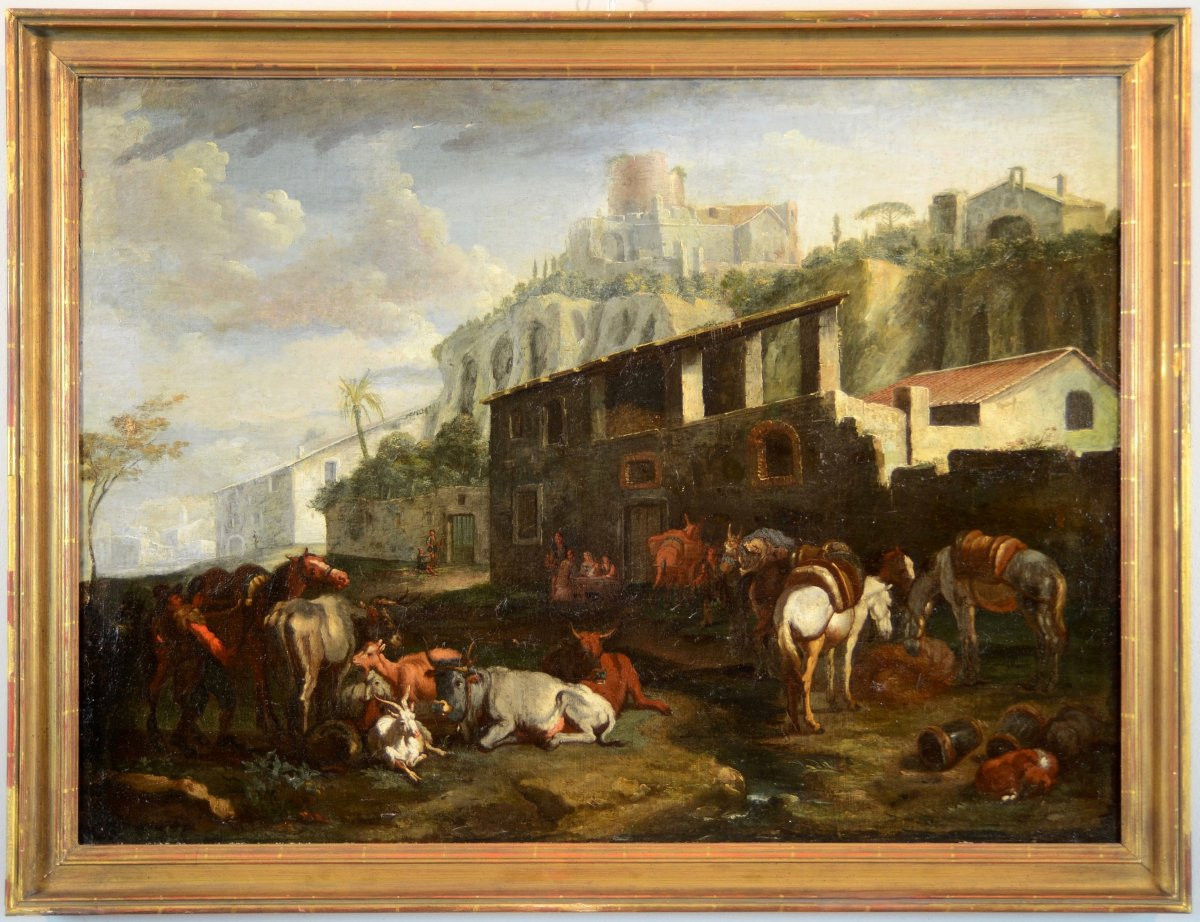 Pieter van Bloemen (Anversa 1674-1720) , Veduta di Roma presso il Palatino-photo-2