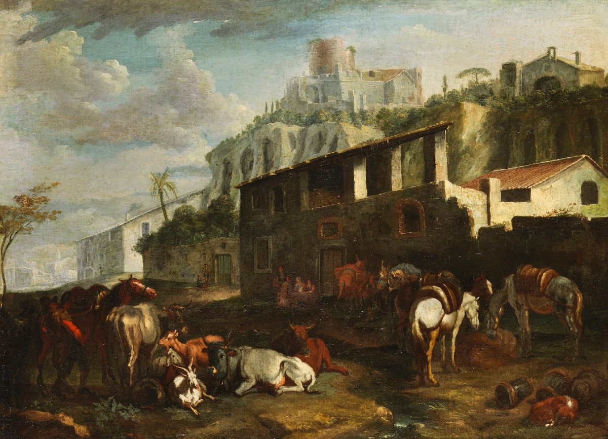Pieter van Bloemen (Anversa 1674-1720) , Veduta di Roma presso il Palatino