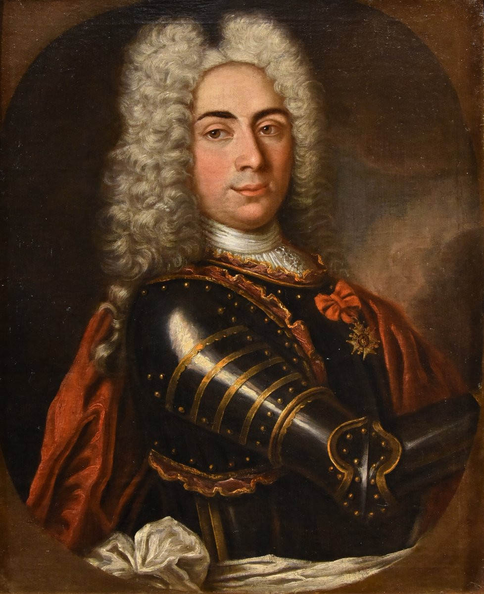 Ritratto di gentiluomo in armatura, Hyacinthe Rigaud (Perpignan 1659 - Parigi 1743) Scuola di-photo-2