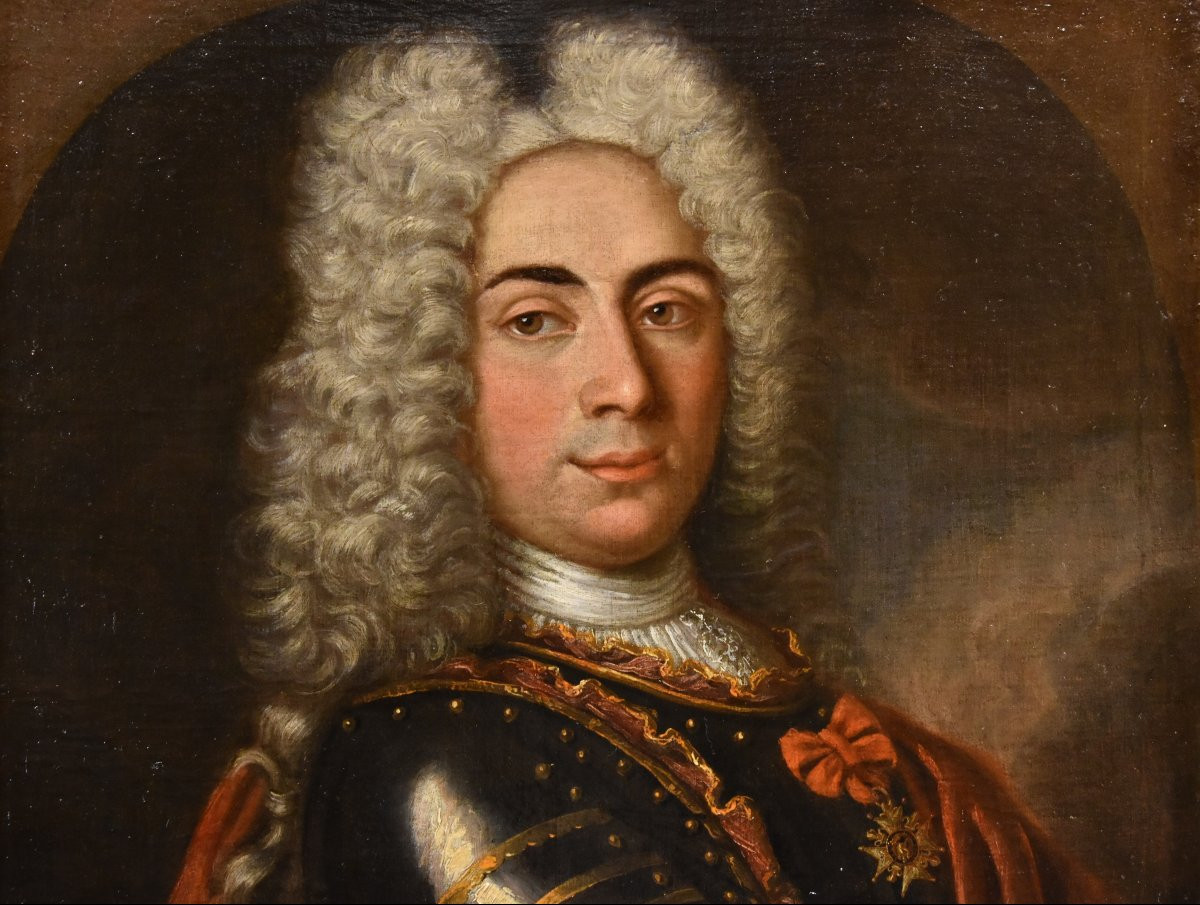 Ritratto di gentiluomo in armatura, Hyacinthe Rigaud (Perpignan 1659 - Parigi 1743) Scuola di-photo-1