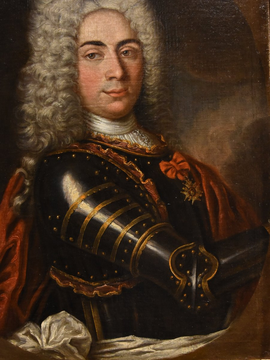 Ritratto di gentiluomo in armatura, Hyacinthe Rigaud (Perpignan 1659 - Parigi 1743) Scuola di-photo-2