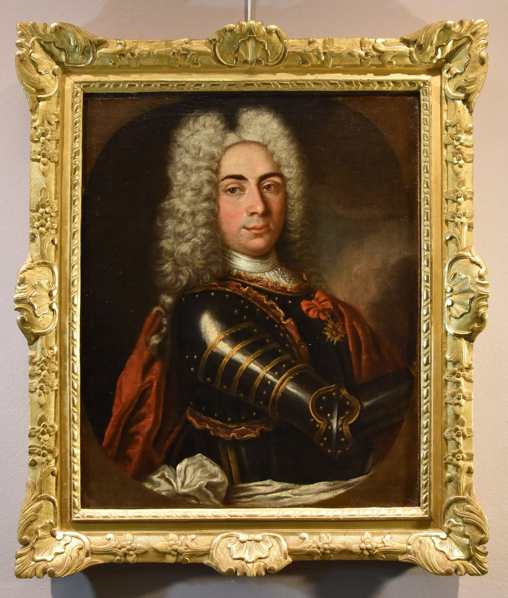 Ritratto di gentiluomo in armatura, Hyacinthe Rigaud (Perpignan 1659 - Parigi 1743) Scuola di