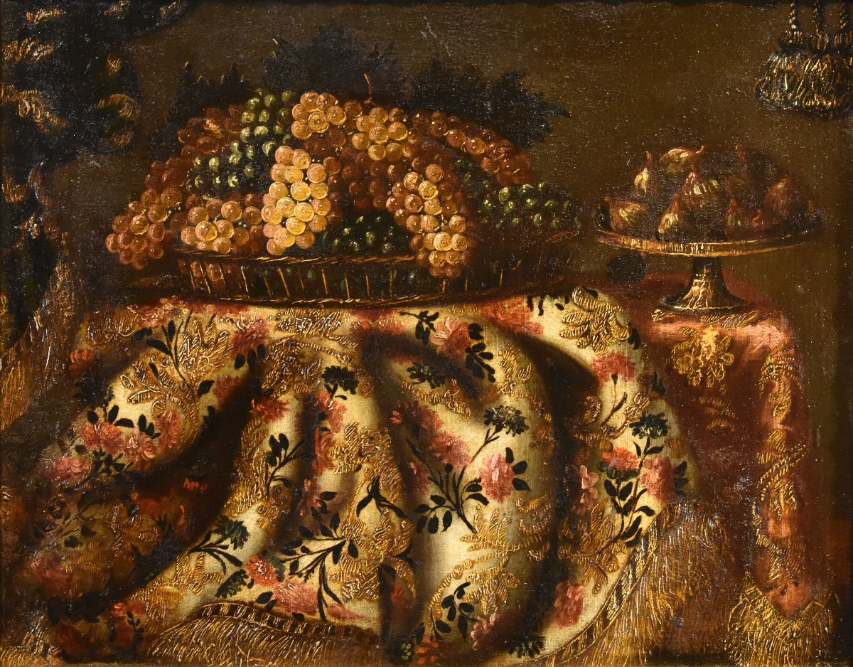 Natura morta con tappeto, uva e fichi, Antonio Gianlisi II, detto il Cremonese (1677 - 1727)-photo-3