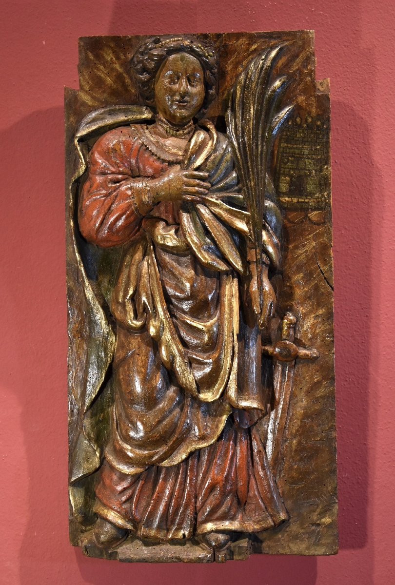 Altorilievo in legno ‘Santa Barbara’, Sud della Francia XVI/XVII secolo-photo-2