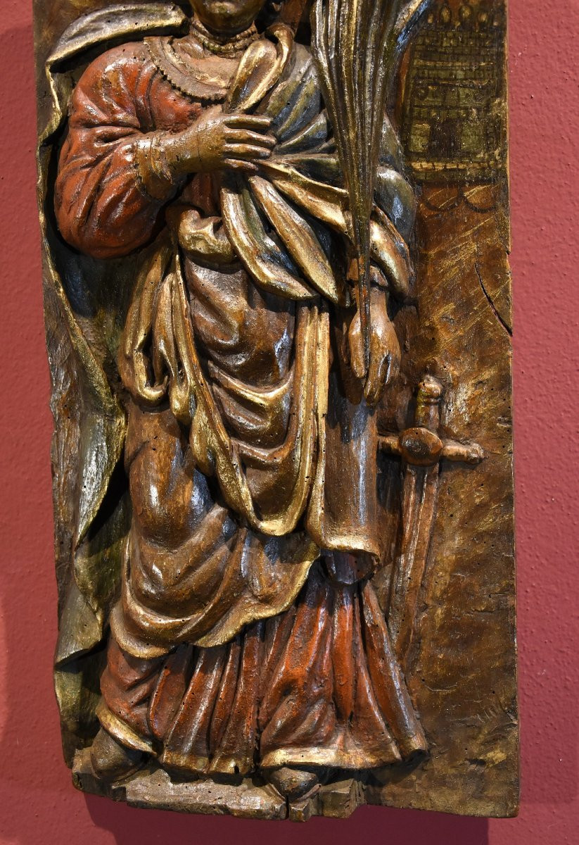Altorilievo in legno ‘Santa Barbara’, Sud della Francia XVI/XVII secolo-photo-4