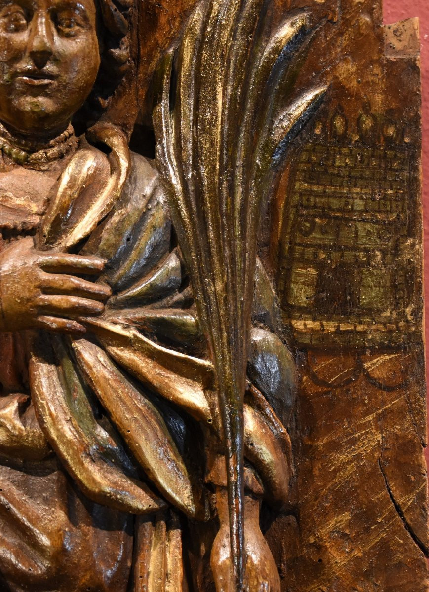 Altorilievo in legno ‘Santa Barbara’, Sud della Francia XVI/XVII secolo-photo-1