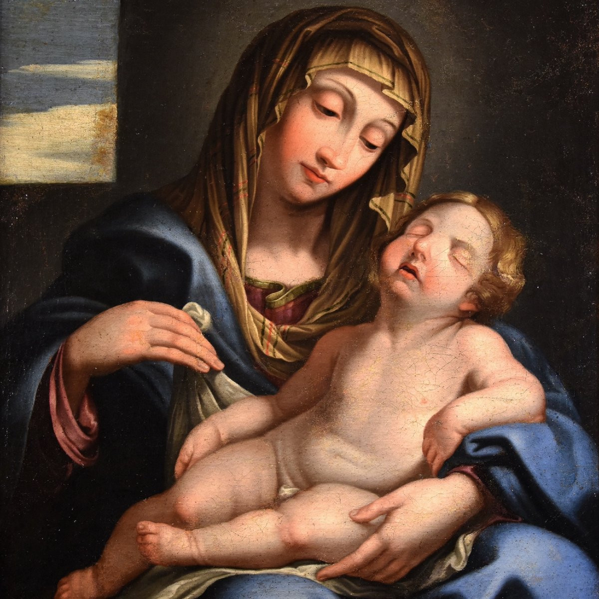 Madonna con il bambino dormiente, Giovan Battista Salvi (1609 - 1685) Cerchia-photo-3