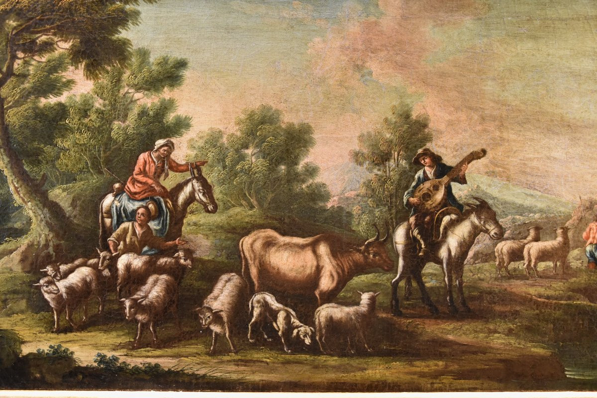 Christian Reder (Lipsia 1656 - Roma 1729)  Paesaggio con idillio pastorale-photo-2