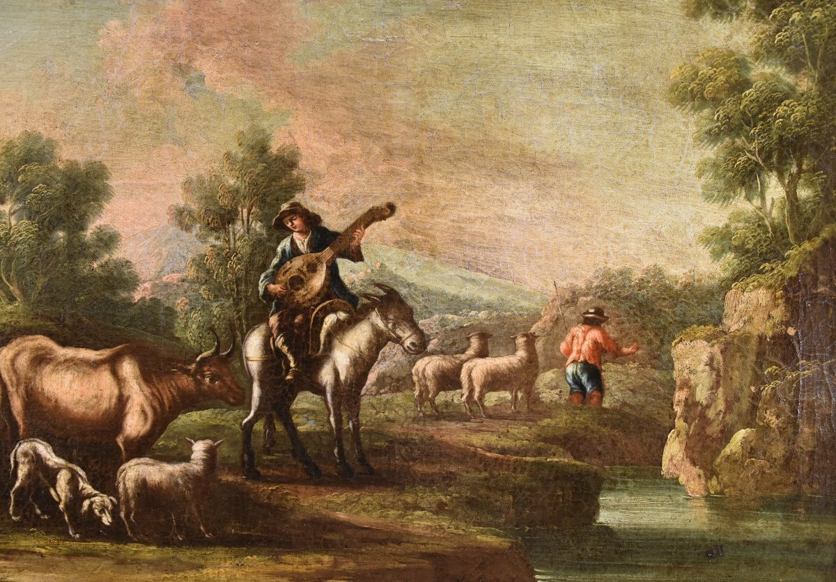 Christian Reder (Lipsia 1656 - Roma 1729)  Paesaggio con idillio pastorale-photo-3