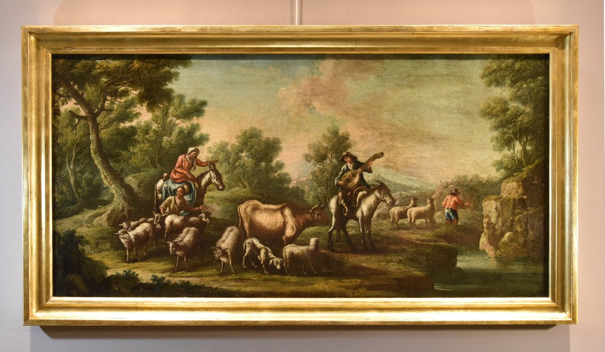 Christian Reder (Lipsia 1656 - Roma 1729)  Paesaggio con idillio pastorale-photo-8