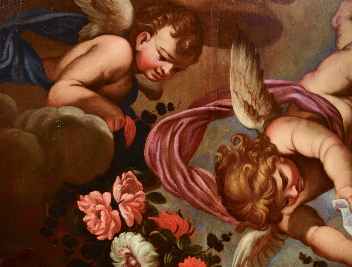 Coppia di angeli con festone floreale, Carlo Maratta (Camerano, 1625 - Roma, 1713) Bottega di -photo-6